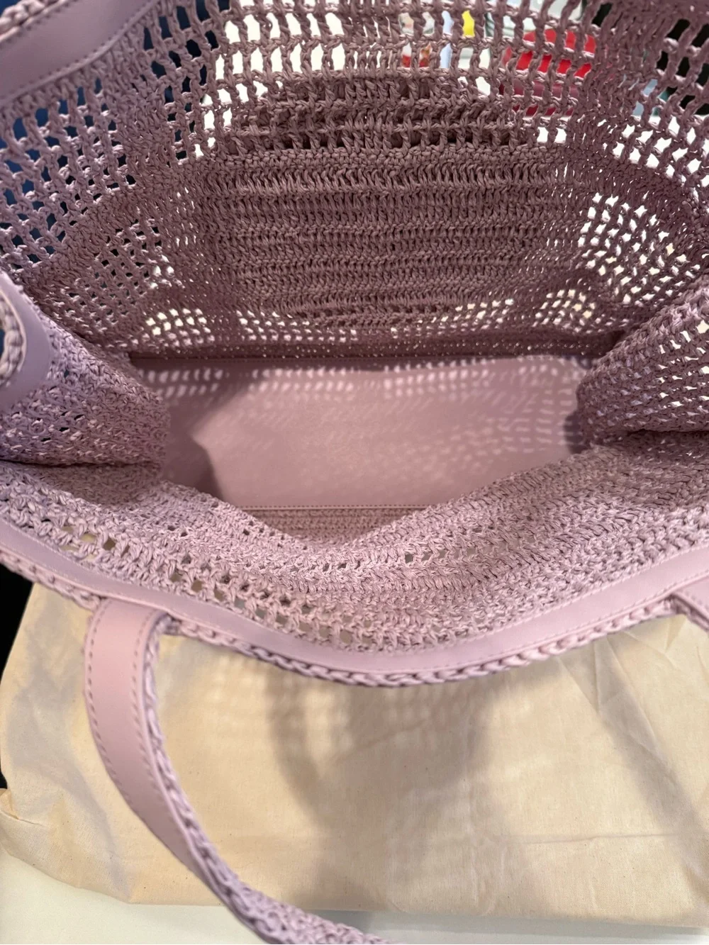Tory Burch Lavender Hand Crochet Large Tote with Logo